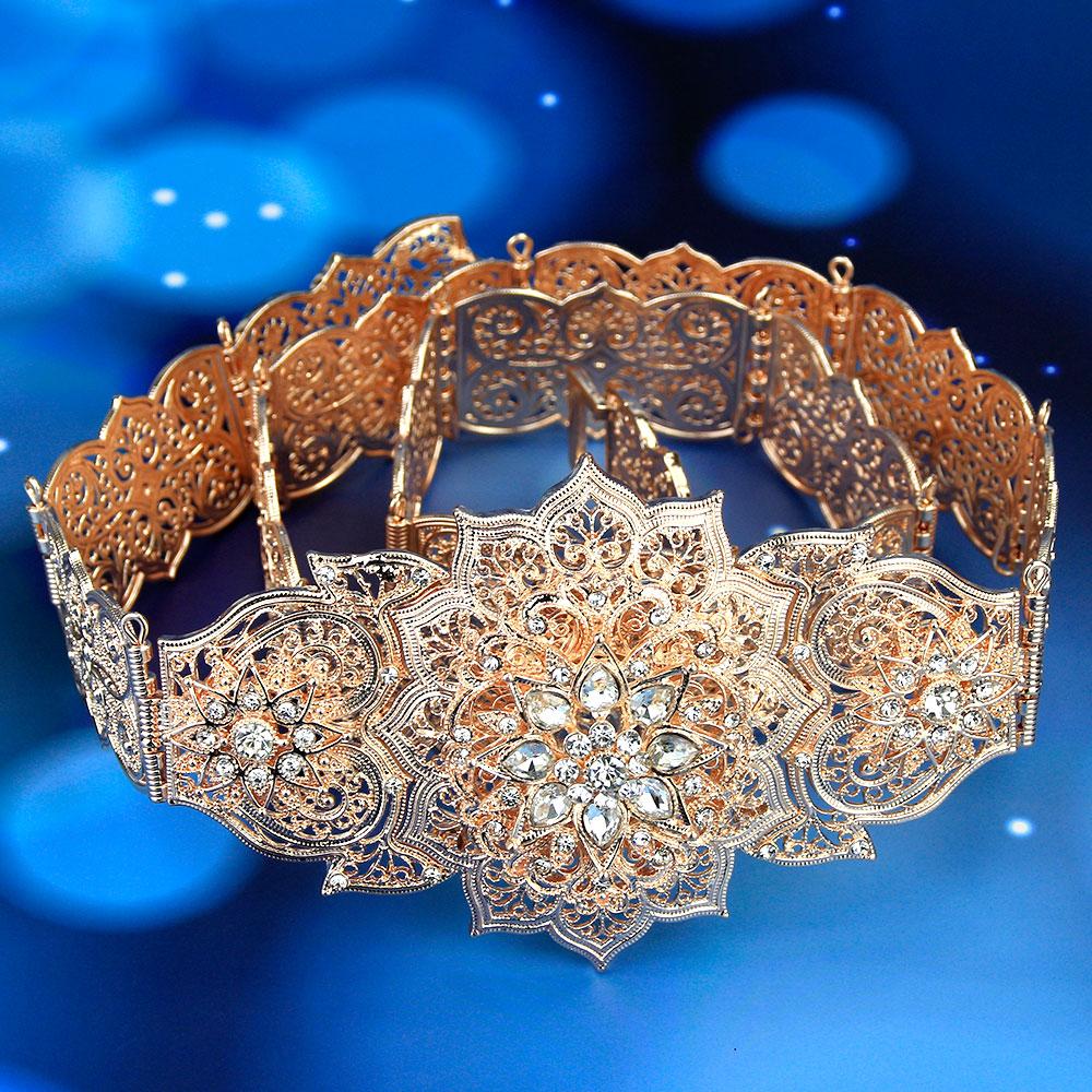 Fashion Dress Belt Crystal Wedding Jewelry Gold Color Metal Chain Link Length Adjustable