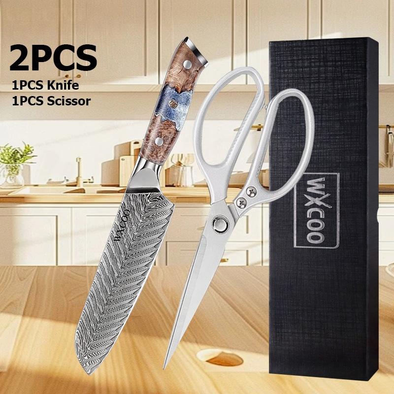 WXCOO Damascus Steel Kitchen Knife VG10 Layers 67 Powerful Chicken Bone Scissor Japanese-style Chef's Knife Santoku Knife