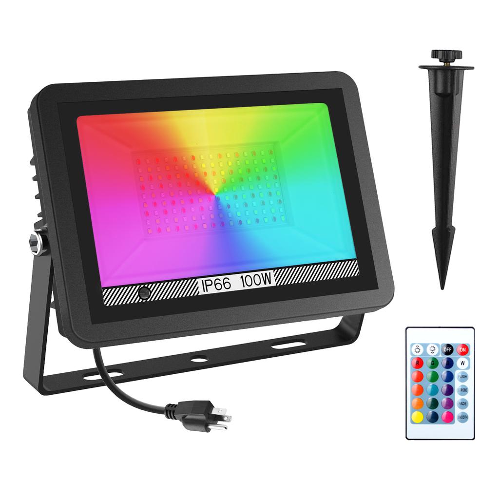 1 шт., 100 Вт, RGB прожектор, IP66, водонепроницаемый светодиодный прожектор, лампа для проектора, наружное садовое освещение, RGB уличный фонарь, Рождественские огни