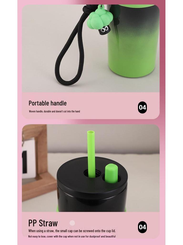 Термокружка из нержавеющей стали 316 Aurora с ручкой и соломинкой - Креативная автомобильная кружка