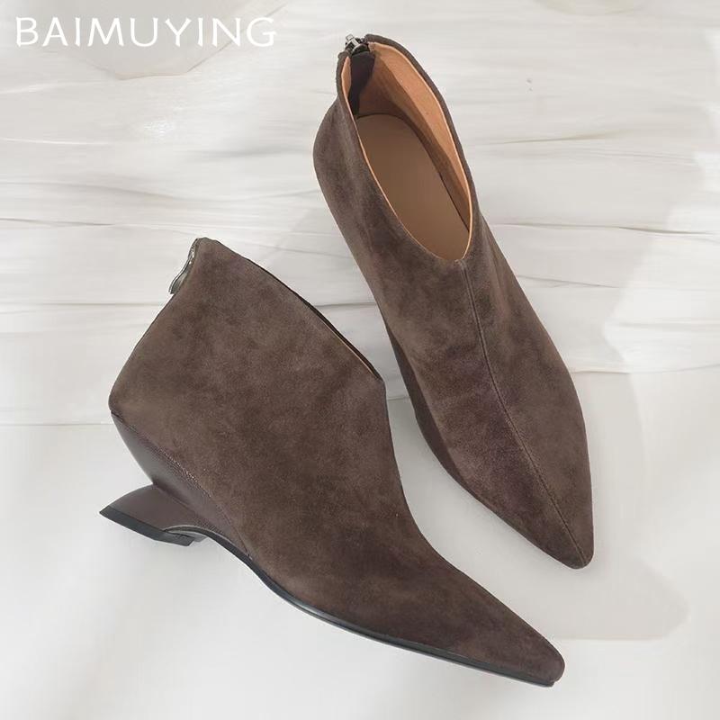 Winter Pointed Toe Women Ankle Boots Designer Elegant Mid Heels Shoes 2025 Trend New Brand Classic Pumps Goth Botas De Mujer