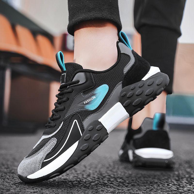 New 2024 Men's Casual Shoes Korean Version Fashionable and Comfortable Mesh Breathable Sports Shoes Soft Sole Color Matching Running Trendy Shoes
