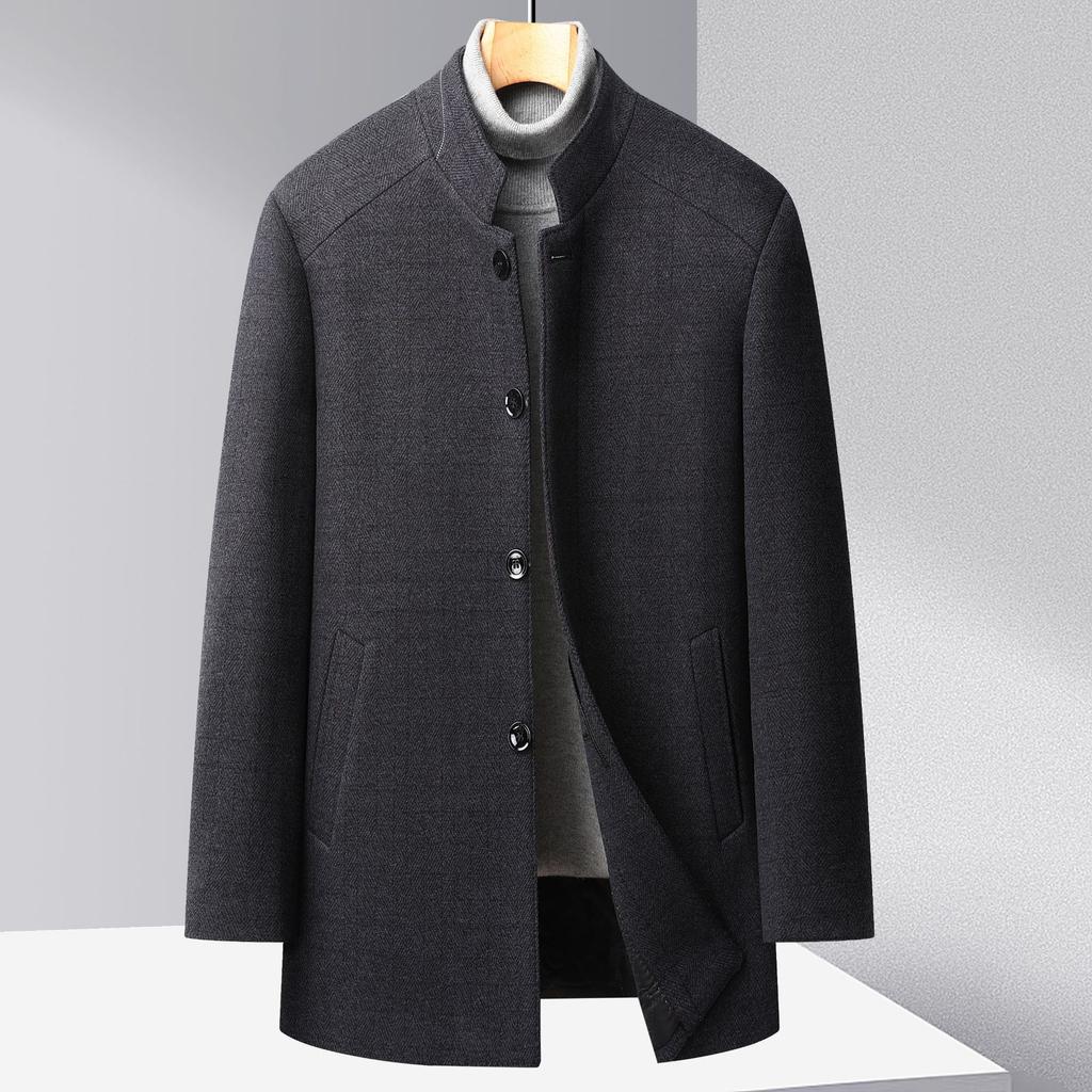 Autumn and Winter New Men's Gold Mink Coat Trench Coat Men's Medium and Long Stand-up Collar Plaid Cotton Thickened Men's Coat Coat