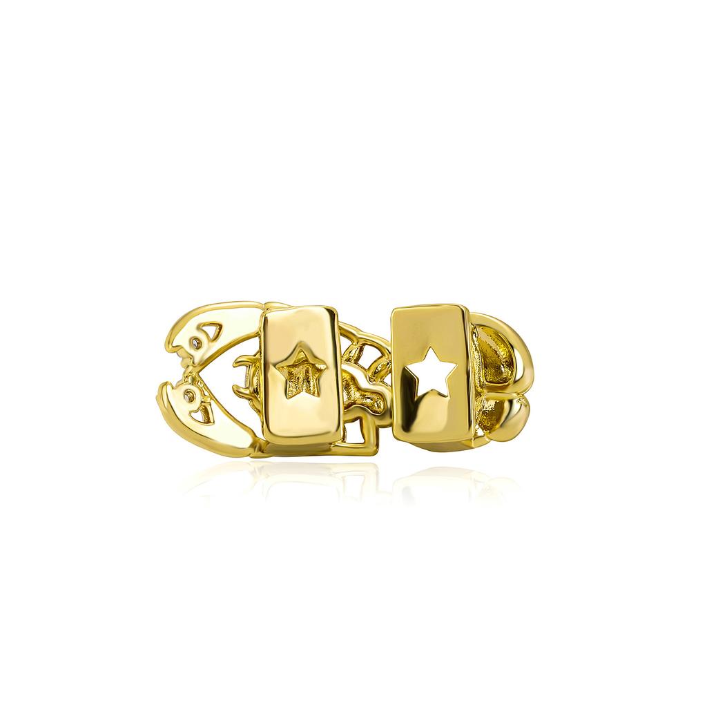 European American Street Hip Hop Hollow Scorpion Copper Grillz Connected Double Teeth Personality Decor Rappers