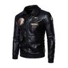 Autumn Winter Embroidered Leather Jacket Men Fleece Pu Leather Waterproof Motorcycle Jacket