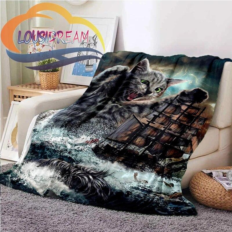 Mystery Cat and Satan Fluffy Blanket Warmth Soft Plush Sofa Throw Square Blanket Tourist blanket{Customize Your Picture}