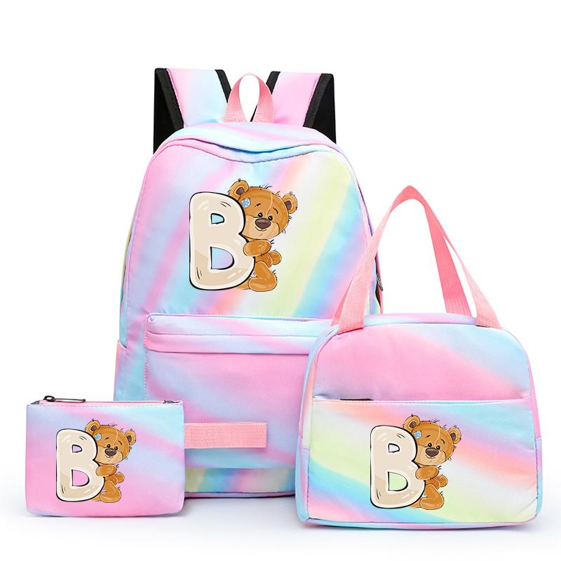 3 шт./компл. школьный рюкзак «Маленький медведь» с 26 английскими буквами и сумкой для обеда, пенал для студентов, Kawaii, школьный рюкзак для девочек