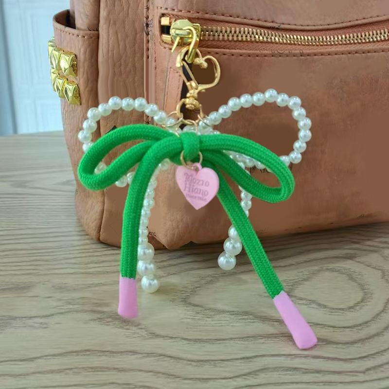 Корейский сладкий жемчужный бант брелок кулон сердце брелок Y2K эстетический держатель для ключей сумка кулон аксессуары