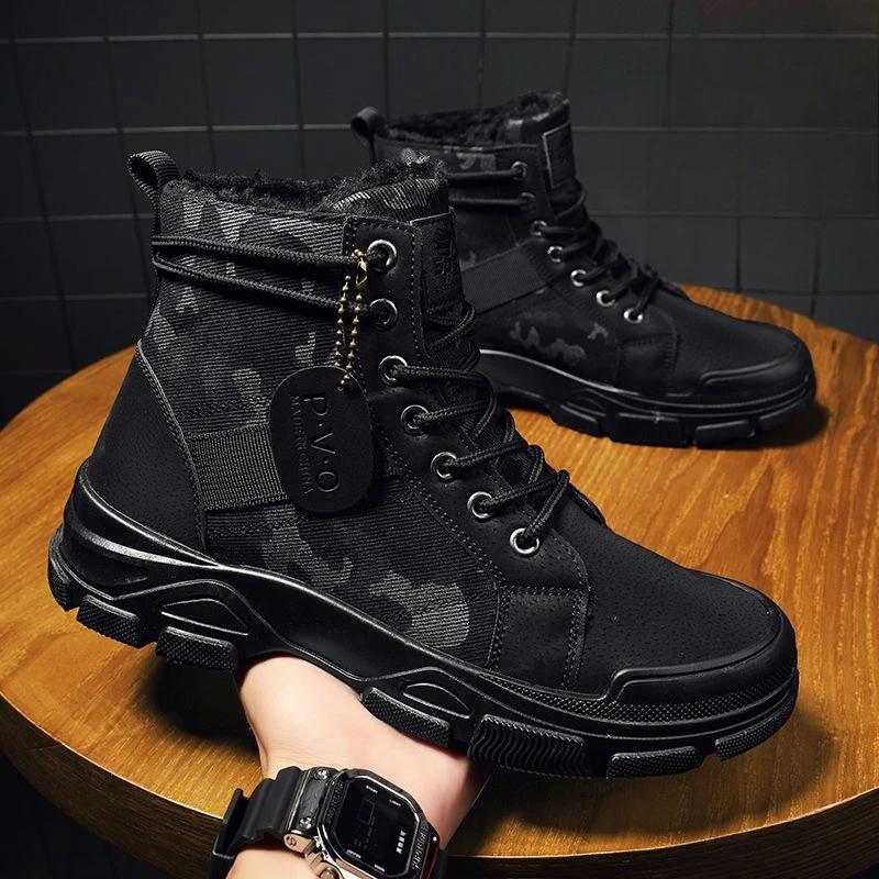 Booties Men's Snow Boots Platform Waterproof Ankle Male Winter Shoes Fashion Offer Cotton Shoe Footwear Outdoor Hiking Sale Work