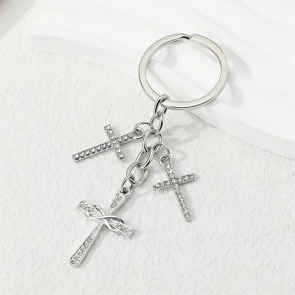 Exquisite Rhinestones Embellished Metal Crucifix Key Holder for Keys Backpacks and Decorative Accessory Keyring Charm