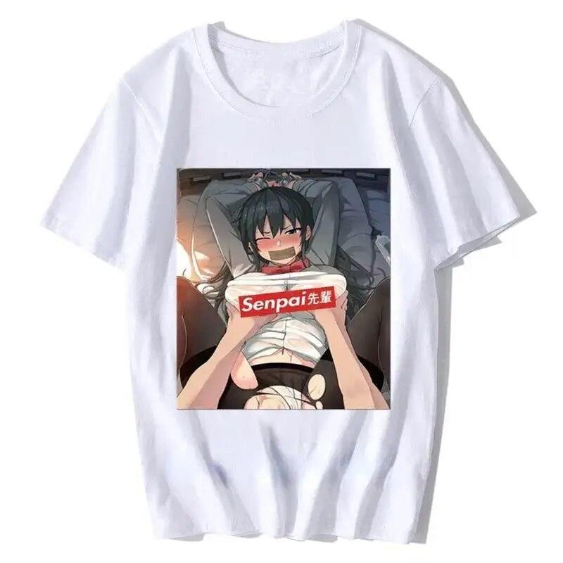 Japanese Cartoon Anime Otaku Hentai Senpai Graphic Print T-shirt Fashion Harajuku Casual Short Sleeve Plus Size T Shirt Women
