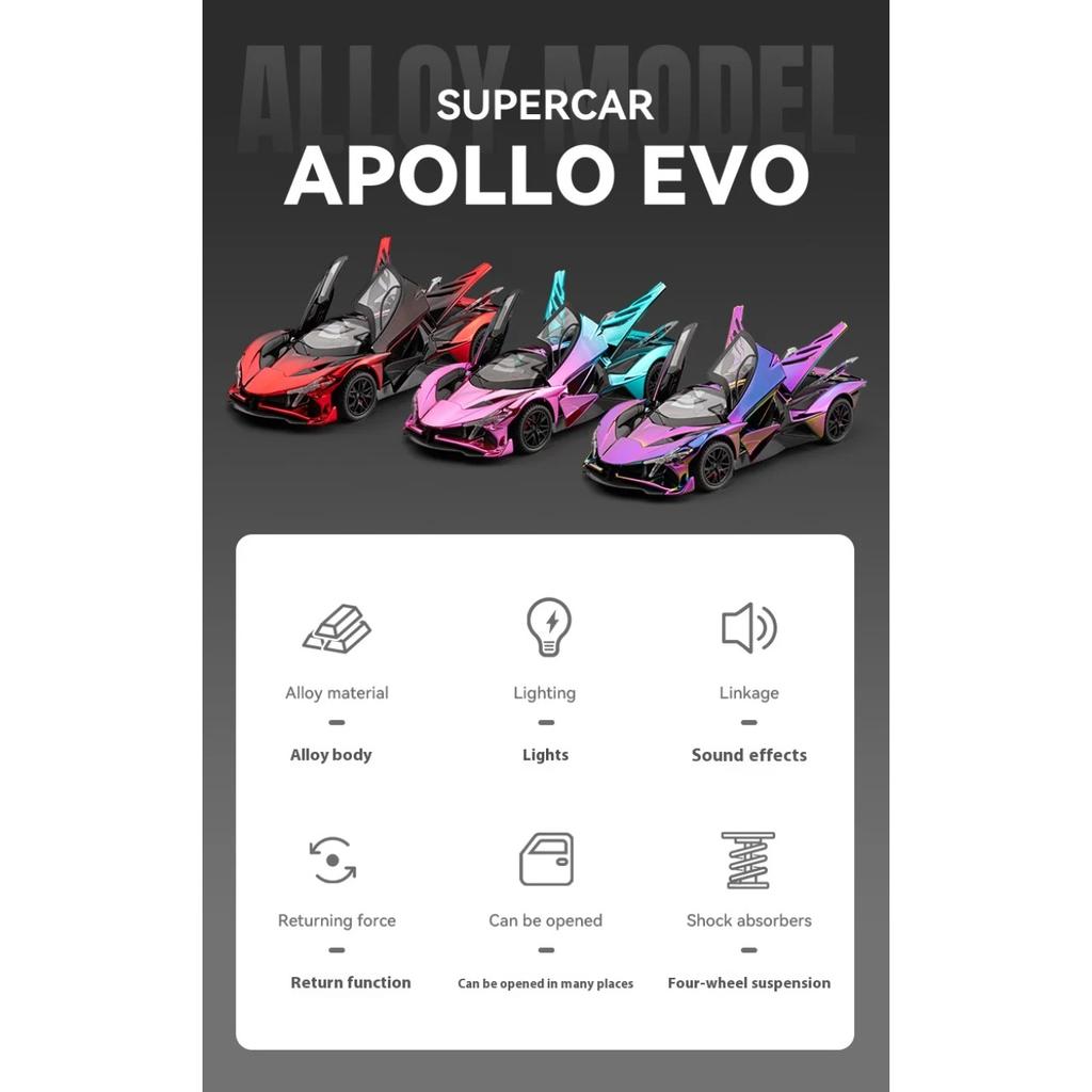 Simulation 1/24 Apollo EVO Plating Alloy Car  Sound and Light Children's Toy Car  Sports Car Model Collection Ornament Gift