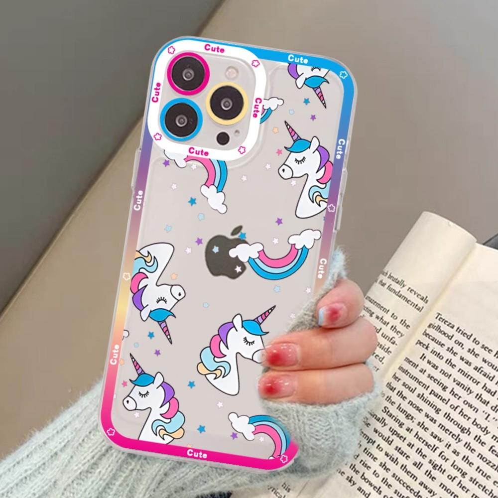 Мультяшный чехол-единорог для iPhone 15 13 14 Pro Max XS XR 12 11 Pro 13 Mini Мягкая прозрачная задняя крышка