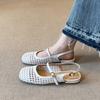 Sheepskin Fashionable Retro Woven Hollow Breathable Bag Head Sandals Women's Comfortable Word with Leather Square Head Shoes