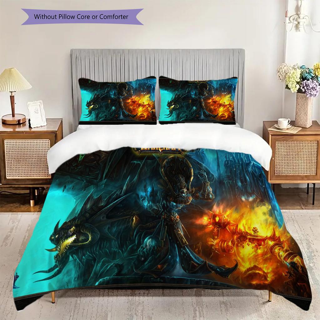 Epic Fantasy Battle Scene Bedding (1 * duvet cover + 2 * pillowcase, without core) 2D Flat Soft and comfortable Bedding set Christmas birthday gift