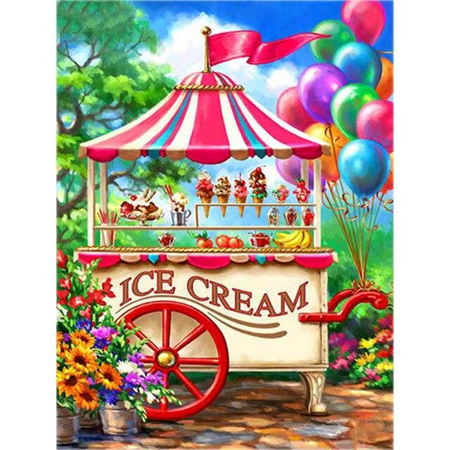 5D алмазная живопись Мороженое Десерт Полный дрель Круглая Алмазная вышивка Шоколадная тележка Картина Детский подарок Украшение дома