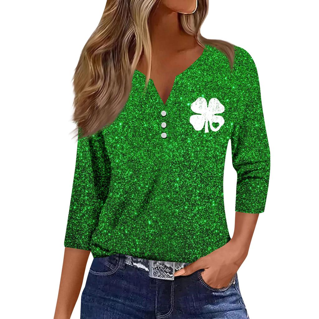 Женская модная и повседневная рубашка с рукавом семь четвертей. Топ-пуловер с принтом ко Дню Святого Патрика