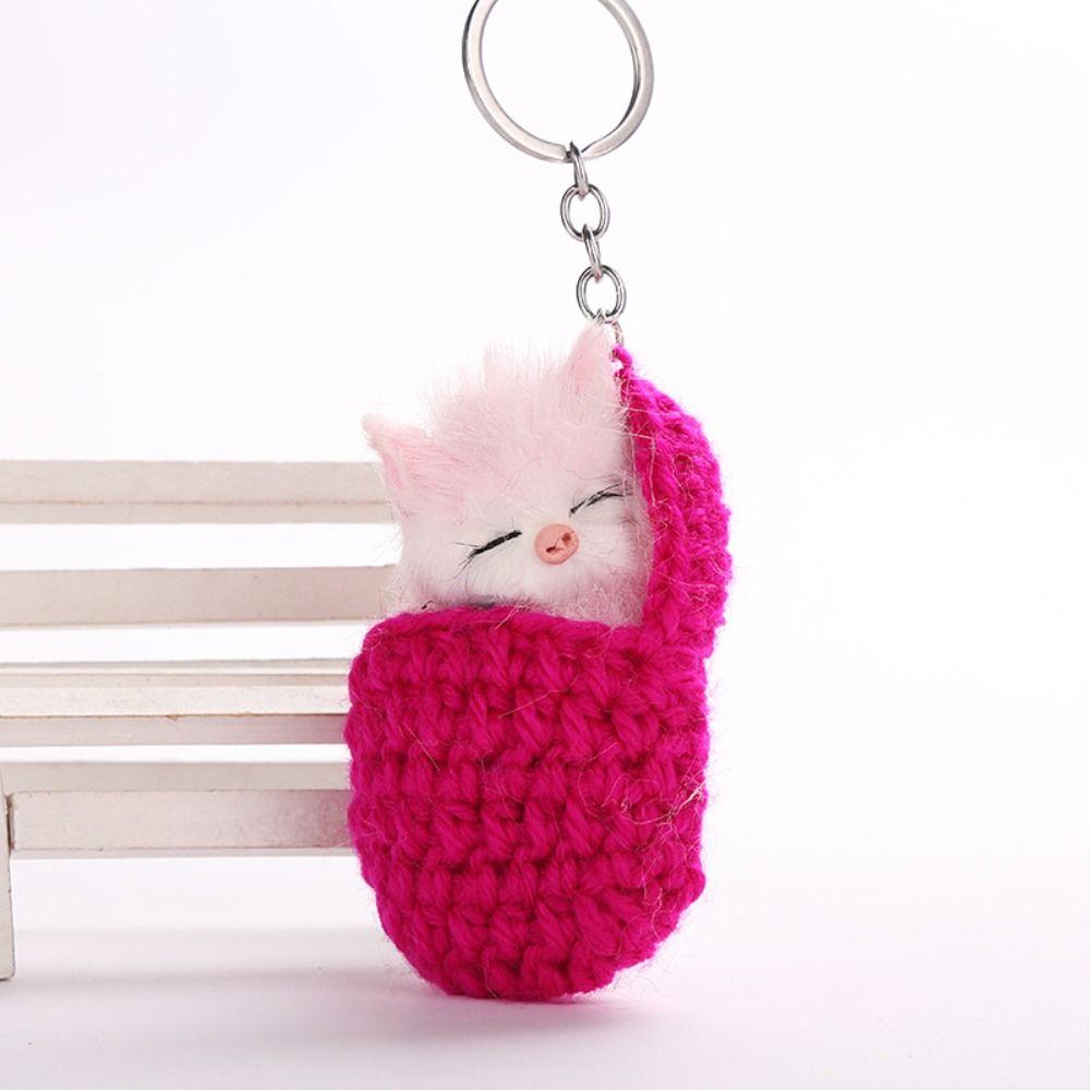 Брелок для ключей ручной работы, брелок для ключей, плюшевый брелок для ключей, брелки для ключей со спящим котом, брелки для котенка, подвеска для сумки