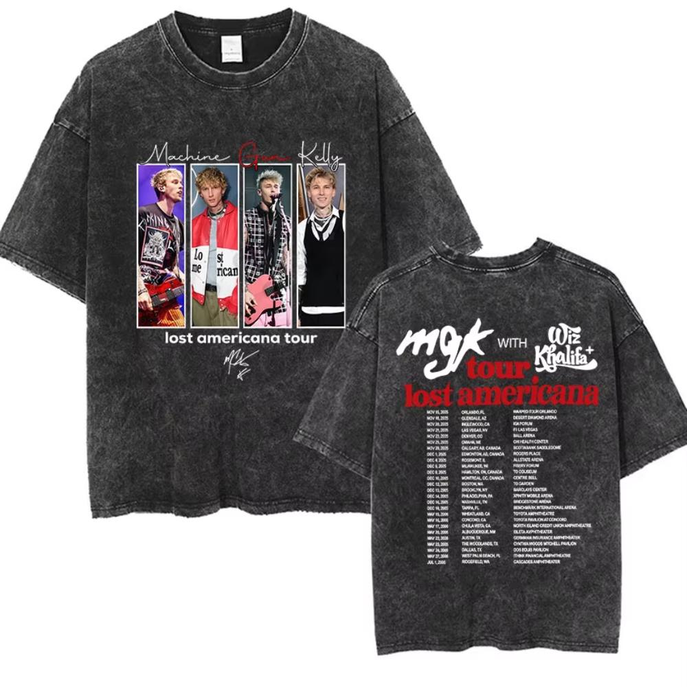 Vintage Washed Machine Gun Kelly T Shirt MGK Lost Americana Tour Fans Tshirts Men Women Punk Gothic Hip Hop Oversized Tees