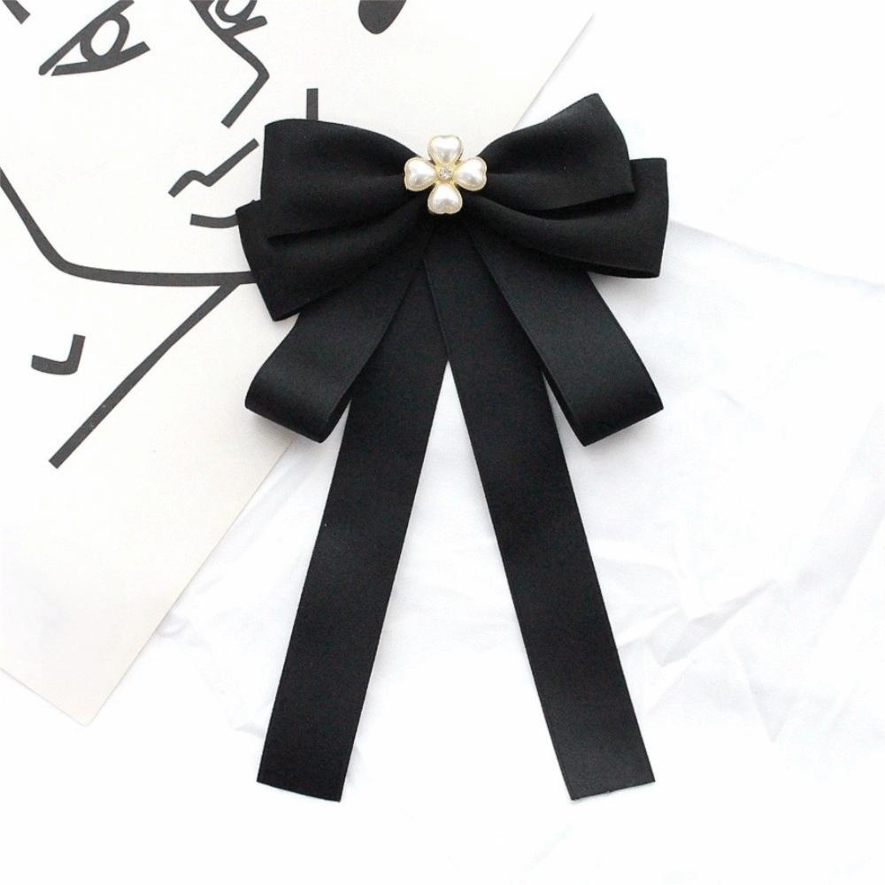 Pearl Black Ribbon Pin Beads Ribbon Badge Brooch Sweet Black Bow Necktie  Parties