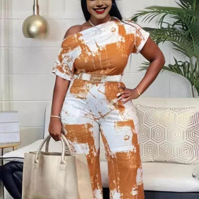 Летний женский комбинезон прямого кроя с принтом