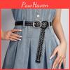 Womens Pu Black Woven Belt With Alloy Closure Design For Trendy Casual Outfits