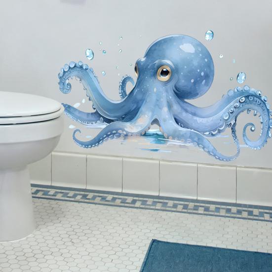 Large Blue Octopus Wall Sticker Ocean Animal Wall Decal Peel And Stick Art Mural for Bathroom Kitchen Living Room Summer Wall