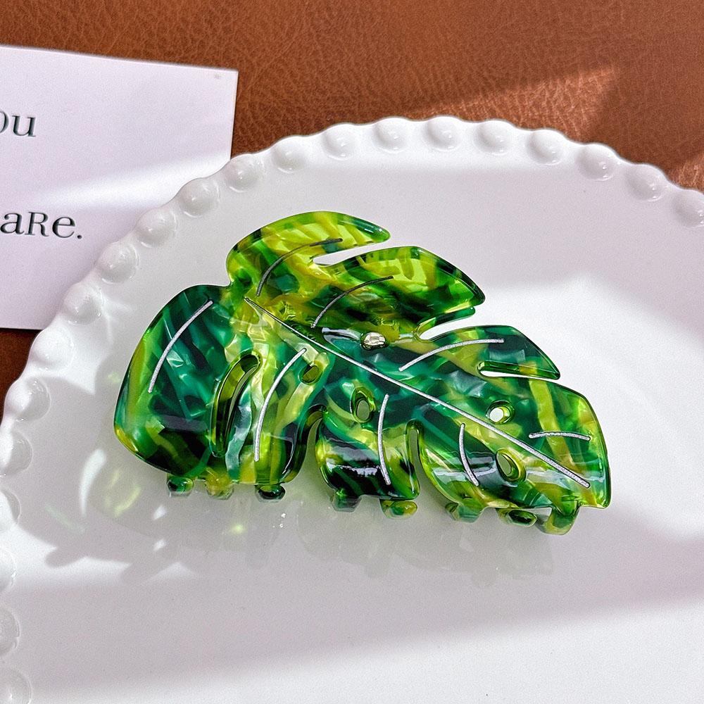 Креативные заколки для волос Green Leaf, женские летние заколки-коготь из ацетата, зеленые заколки-краб большого размера с уксусной кислотой, новые аксессуары для волос