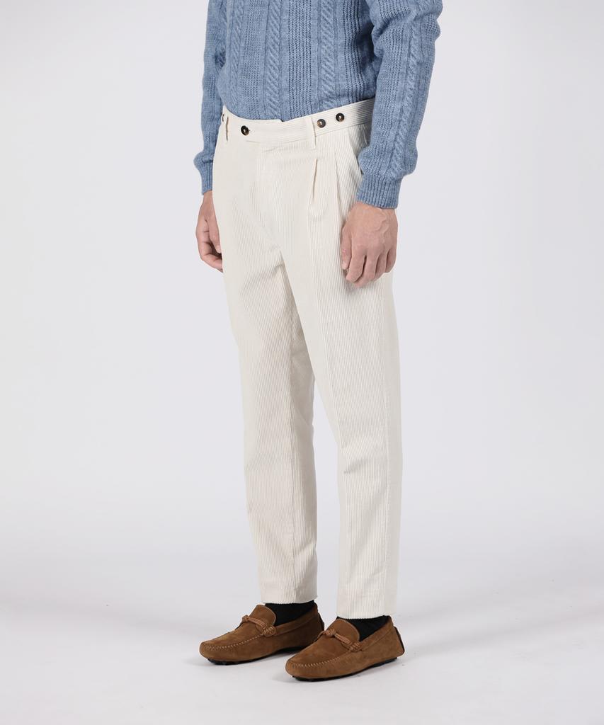 PANICALE Ivory Classic One-Pleat Corduroy Pants