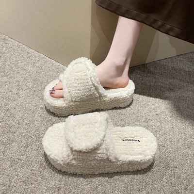 Модные женские меховые тапочки на толстой подошве, теплые и бархатные хлопковые тапочки из плюша из овечьей шерсти