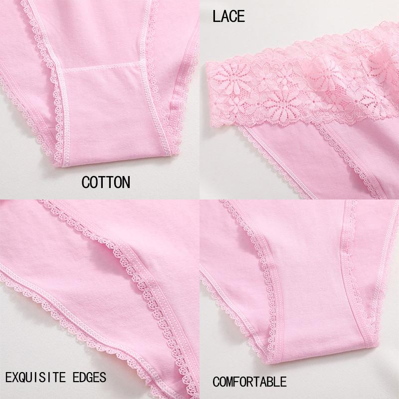 FINETOO High Waist Lace Panties for Woman Comfort Cotton Briefs Sexy Lace Edge Lingerie Breathable Underwear