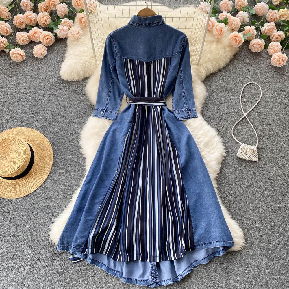 RUGOD Джинсовое платье, весеннее новое женское модное платье в западном стиле с длинными рукавами и высокой талией, нестандартное платье длиной до колена с большим качелем