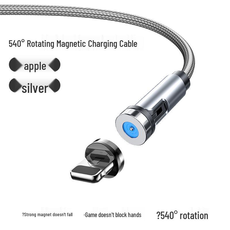 Вращающийся на 540° Магнитный зарядный кабель: Гибкий кабель для передачи данных 3-в-1