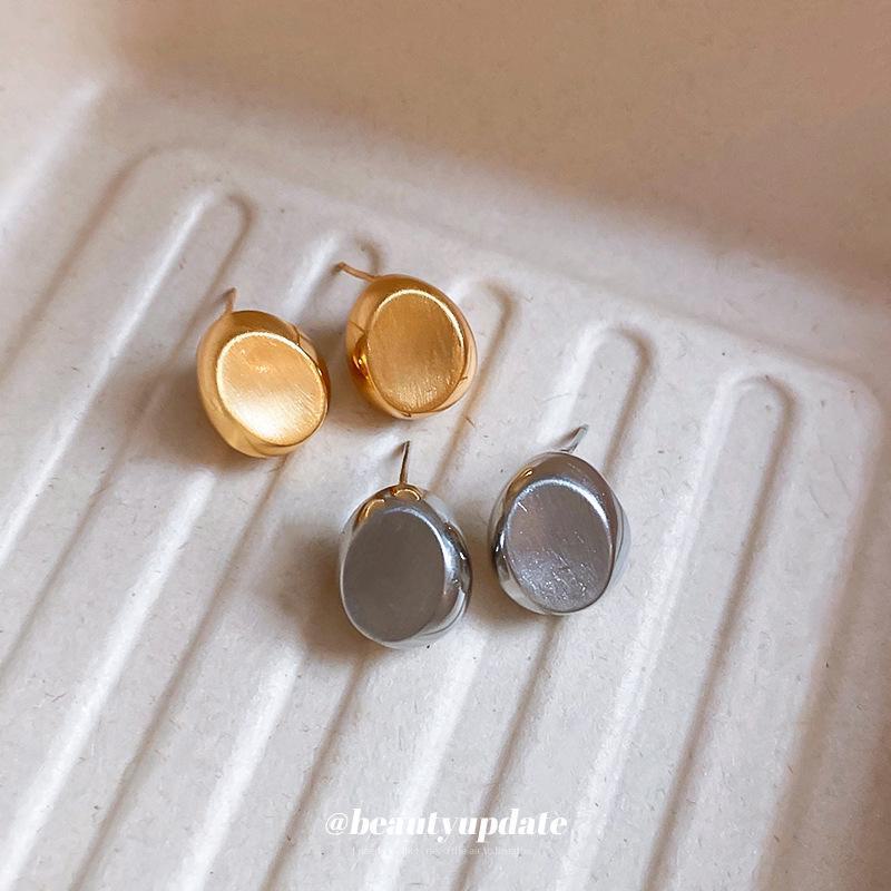 Gold-Plated Silver Irregular Bean Earrings for Women - Chic and Versatile Design