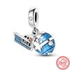 925 Silver Hermit Crab Gecko Jellyfish Dolphin Turtle Pendant Sky Blue Beads Fit Original  Charms Bracelet Europe Jewelry