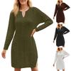 Женское модное трикотажное платье-свитер средней длины свободного кроя с V-образным вырезом и длинными рукавами, однотонное