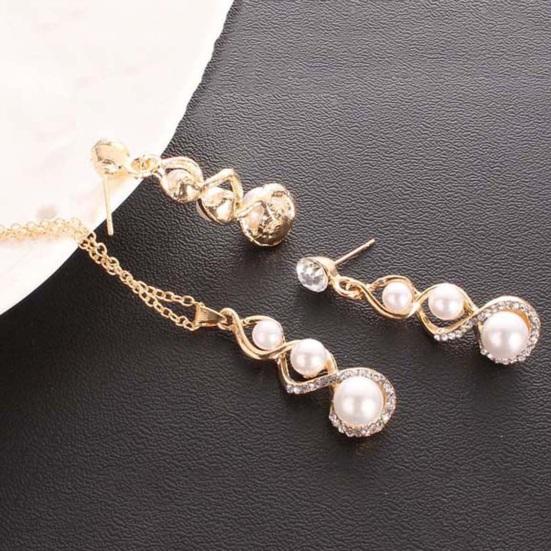 Роскошный комплект ювелирных изделий, романтические висячие серьги, ожерелье с искусственным жемчугом, модное очарование, свадебное украшение со стразами и подвеской для невесты