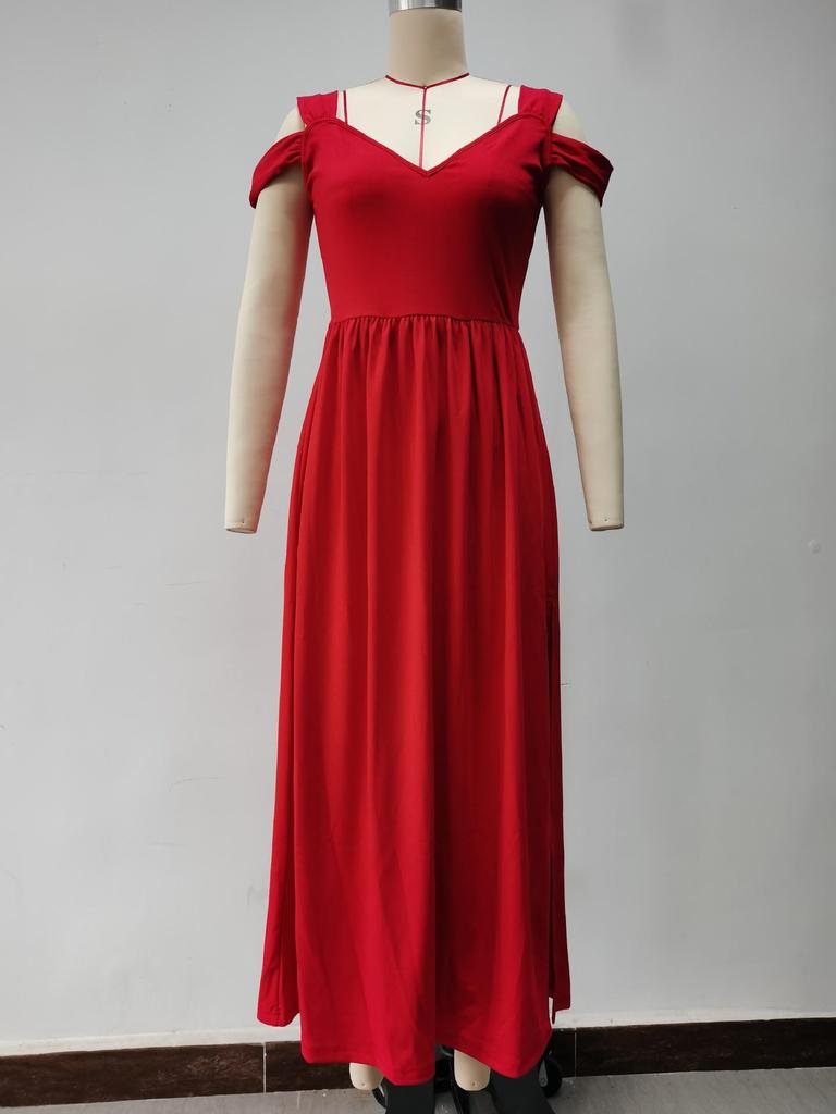 Летнее платье макси с V-образным вырезом, принтом, открытыми плечами, высоким разрезом, элегантное длинное вечернее сексуальное платье для вечеринки