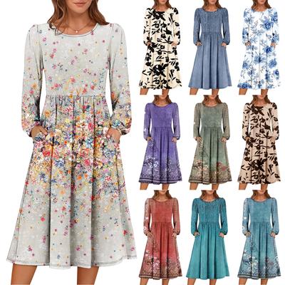 Женское модное свободное платье в стиле ретро с принтом и круглым вырезом