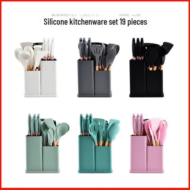 Набор из 11 предметов кухонной утвари из силикона с текстурой под дерево - антипригарные и термостойкие кухонные принадлежности
