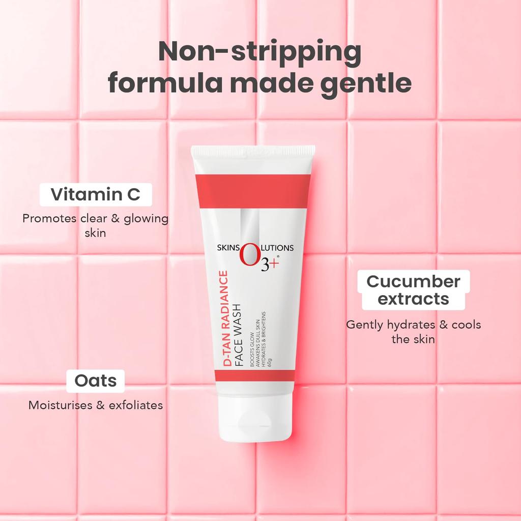 O3+ D-Tan Radiance Face Wash 60g Pack Of 1 With Vitamin C For Glowing Skin And Deep Cleansing