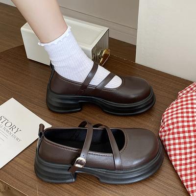 Ретро женские туфли Мэри Джейн весна-осень новый студенческий стиль толстая подошва неглубокий носок одинарные туфли повседневные однотонные лоферы