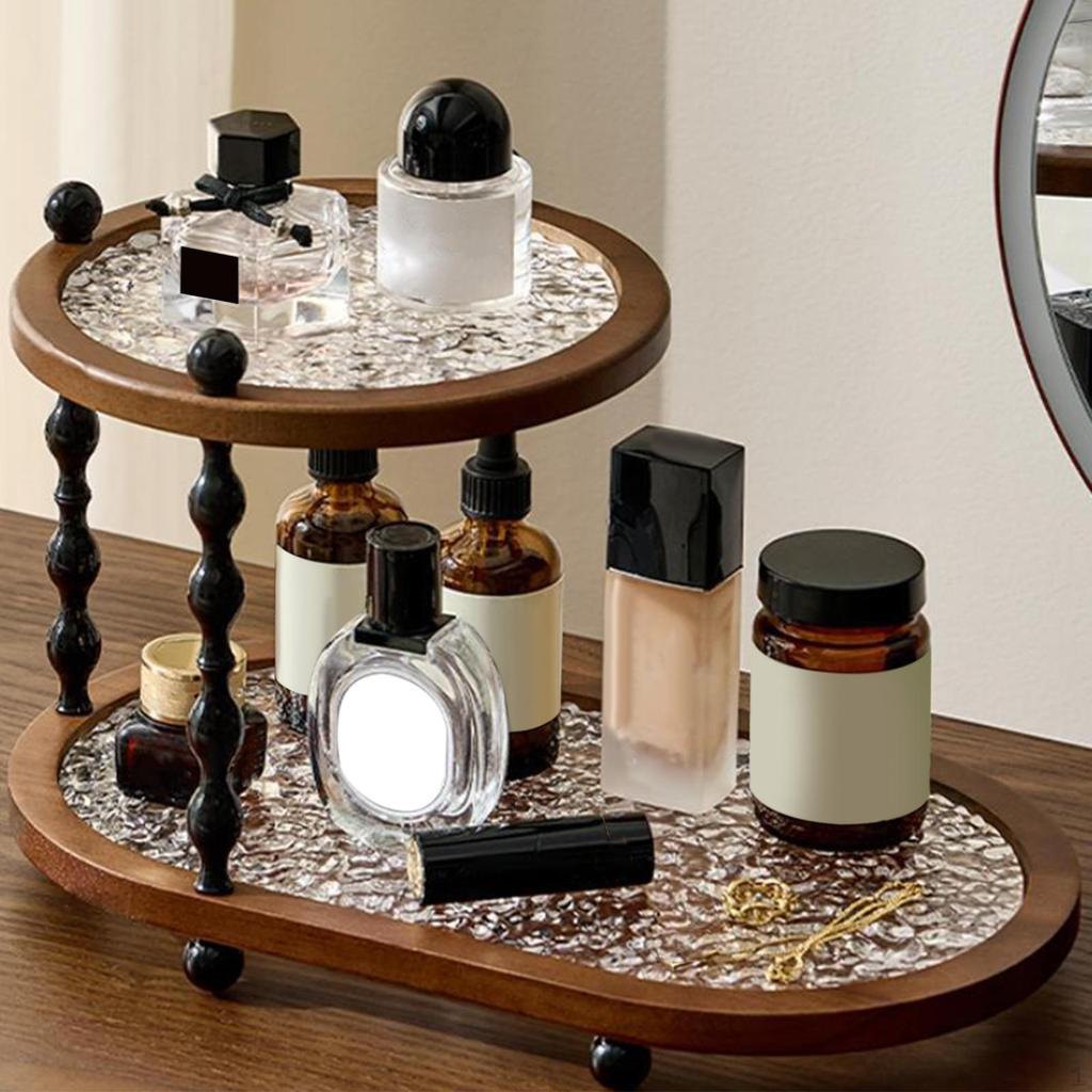 Bathroom Counter Organizer 2 Tier Retro Perfume Skincare Storage Shelf,Makeup for Desktop