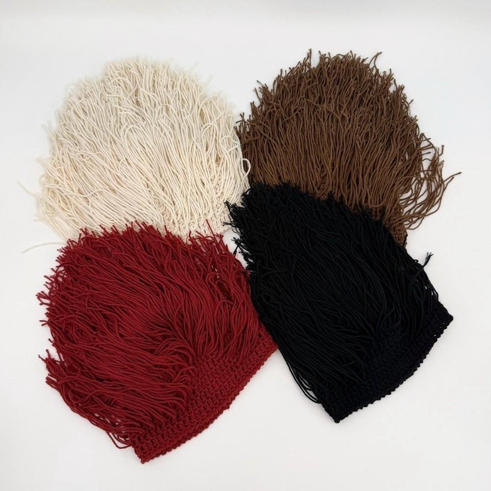 Balaclava Women Men Hand Braid Hat Retro Creative Tassel Wig Hat Hollow Breathable Skullcap Unisex