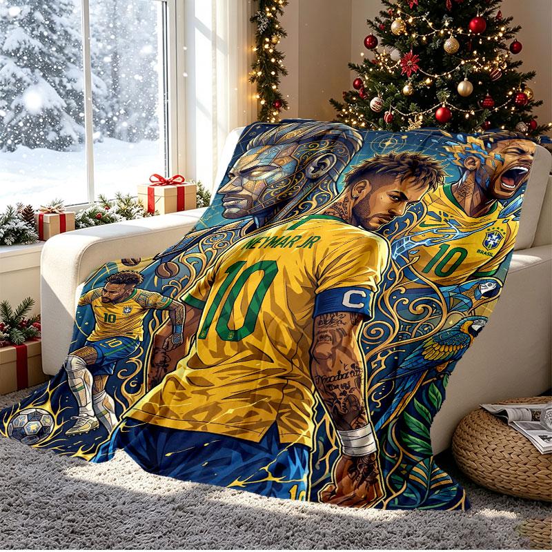 Neymar Jr Pattern Blanket for Home Decoration, Bed, Sofa, Car Travel, Camping, Suitable for All Seasons, Birthday Christmas Gift