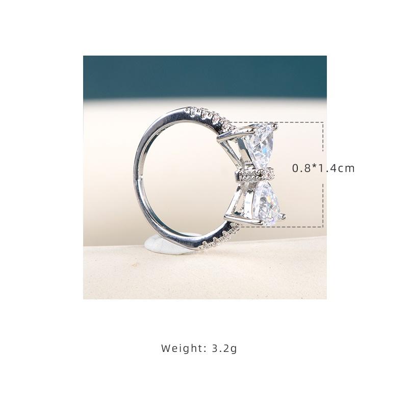 BELLA BOX Роскошные серебряные кольца с бантом для женщин, циркониевые камни в форме сердца, романтические подарки, элегантные аксессуары, повседневное кольцо, хит продаж