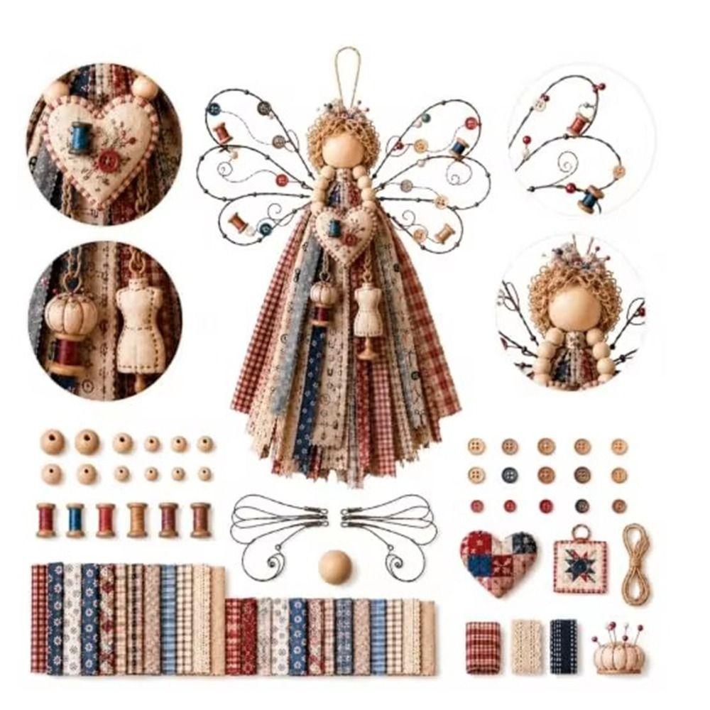 Buttons Angel Fabric Hanging DIY Craft Kit Layered Wings Angel Material Kit Beginner