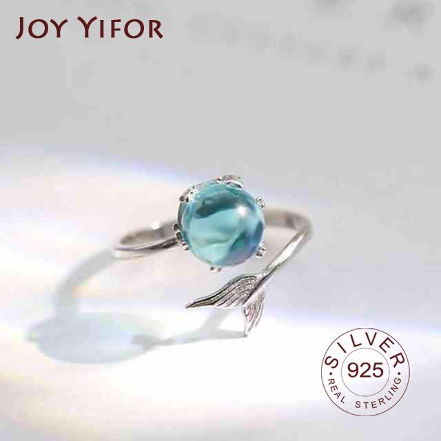 Xiaomi BF CLUB Silver Color Open Blue Crystal Mermaid Bubble Rings for Women Girls Gift Statement Jewelry Adjustable Finger Ring