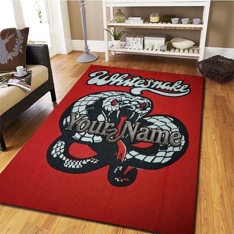 White Snake Emblem Custom Name Carpet Rug For Living Room Bedroom Home Sofa Decoration Kids Play Nonslip Floor Mat