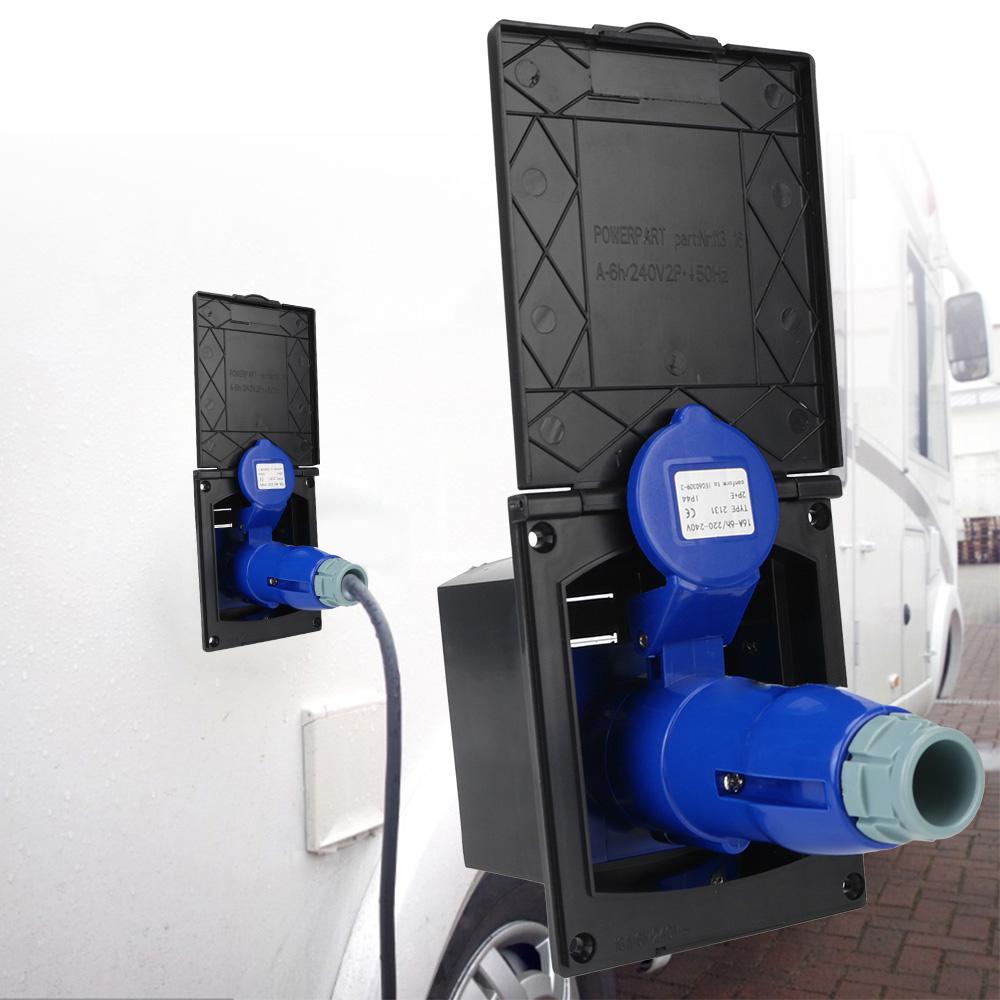 For RV Camper Marine Plug Socket With Cover 220V-240V 16A External Flush Hook Up Waterproof